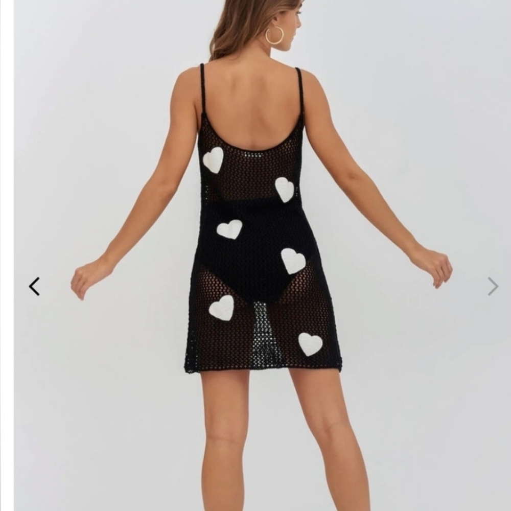 Pitusa Dress Black Crochet Hearts Mini OS - Picture 2 of 7